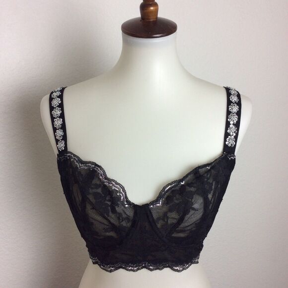 Victoria's Secret Lingerie Push Up Bra Lace Scalloped Metallic - Picture 1 of 9